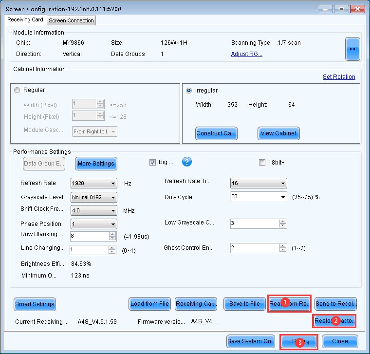 Novastar NovaLCT Screen Configuration receiving card Setting
