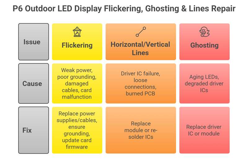 P6 LED Sign Board Screen Flickering, Ghosting, and Lines Repair